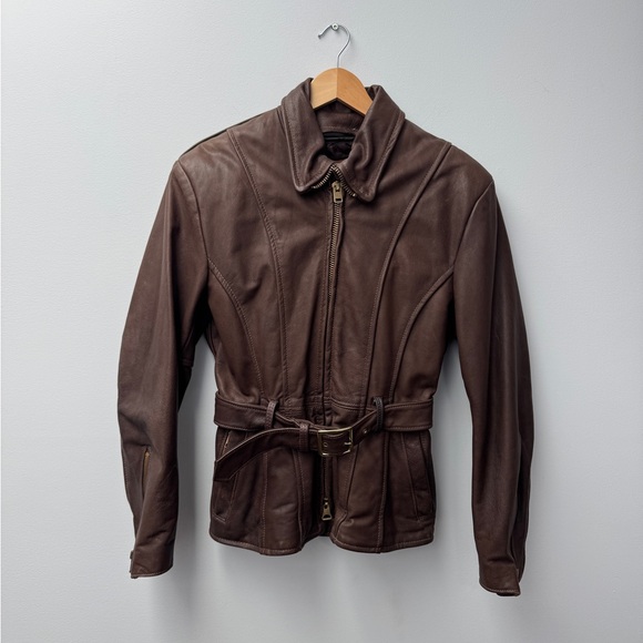 Jackets & Blazers - Brown Leather Jacket with Belt